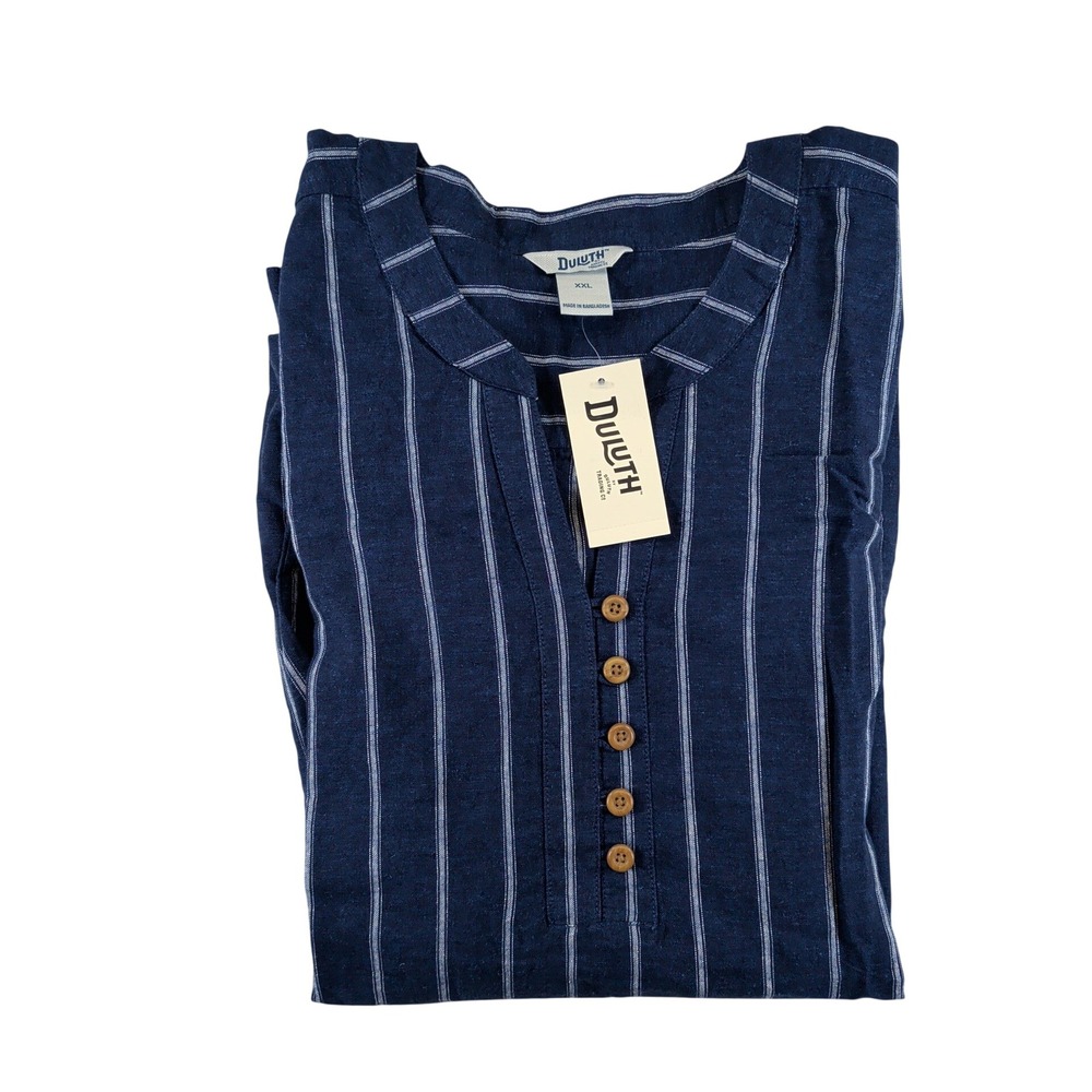 Duluth Trading Co Artisan Hemp Blouse XXL Ink Blue White Striped 40369 NEW